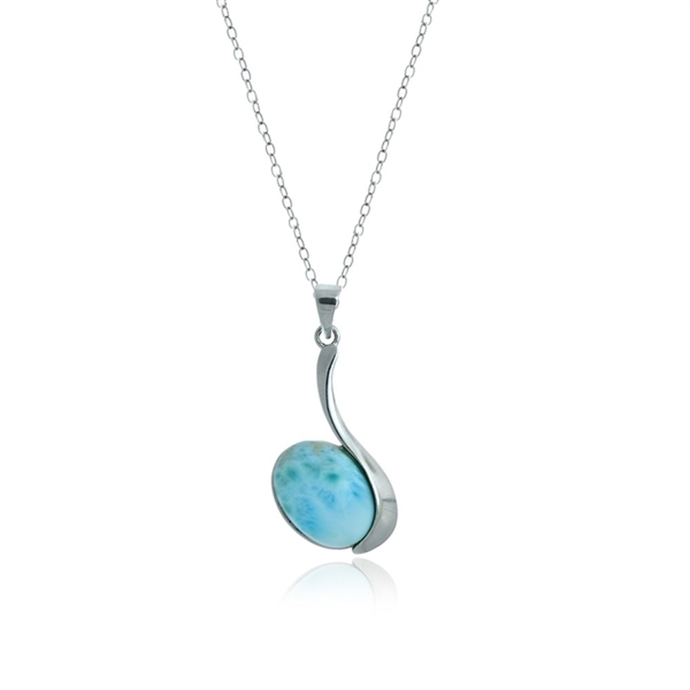 925 Sterling Silver Oval Larimar Side Line Pendant 3.37 gm